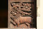 Lion in the flower carved on a door, Dalada Maligawa, Kandy, Sri Lanka Ceylon.