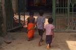 Trio of kids barefoot, Matale, Sri Lanka Ceylon.