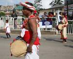 Profile of a player Daula, drum, Procession Nuwara Eliya, Sri Lanka Ceylon.