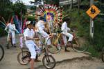 Bicycles awaiting decorated parade, Nuwara Eliya, Sri Lanka Ceylon.