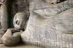 Top of the reclining Buddha carved in the rock, Gal Vihara, Polonnaruwa, Sri Lanka Ceylon.