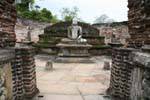 Three of the four Buddhas seated on the second terrace, Vatadage, Polonnaruwa, Sri Lanka Ceylon.