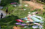 Toilet and drying clothes along the Kelani River to Kitulgala, Sri Lanka Ceylon.