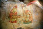 Fresco Sigiriya, courtesan and maid with fruit dish, Sri Lanka Ceylon.