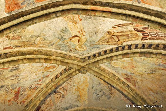 Antique paintings of the chapel, Chillon Castle, Montreux - Switzerland