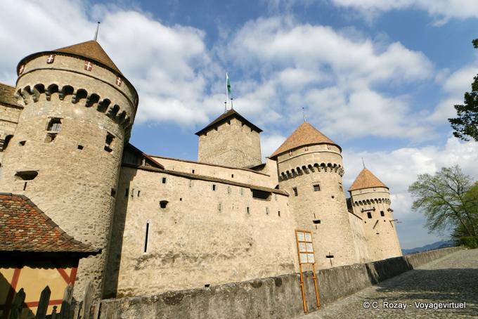 Border west of the front wall and towers, Chillon Castle, Montreux - Switzerland