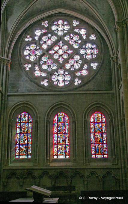Rose window and stained glass windows of the cathedral, Lausanne - Switzerland
