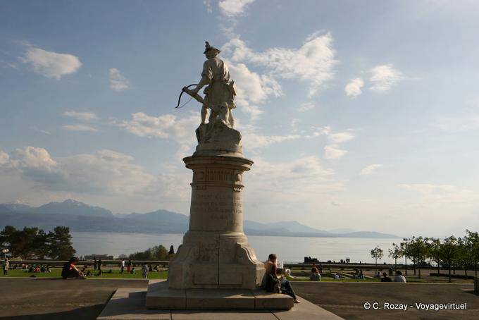 Statue of William Tell lake front Montbenon, Lausanne - Switzerland