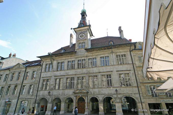 Arcades and clock of the Town Hall, Lausanne - Switzerland