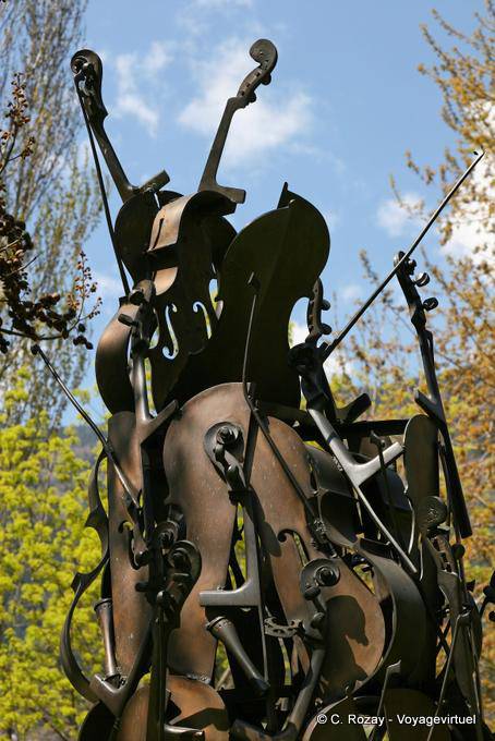 Arman, the top of the work for Cello Counterpoint, sculpture Gianadda - Switzerland