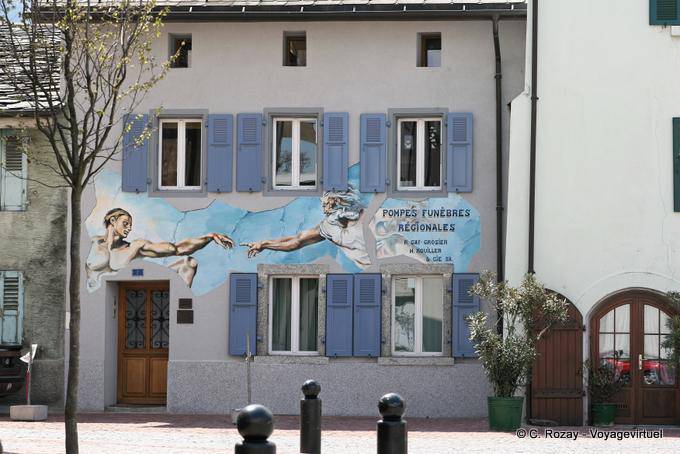 Fresco on the house of Undertakers in Martigny - Switzerland