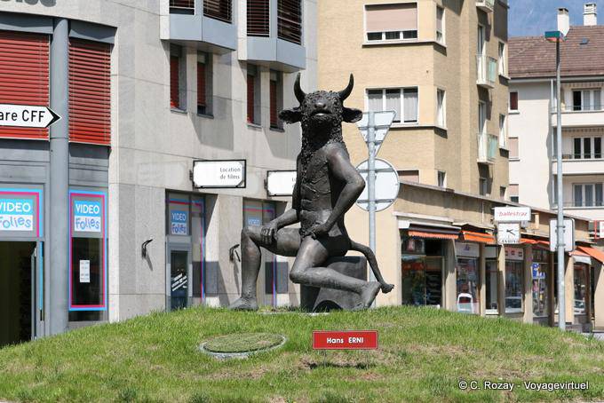 The Minotaur sculpture of Hans Erni, Cone Avenue de la Gare, Martigny - Switzerland