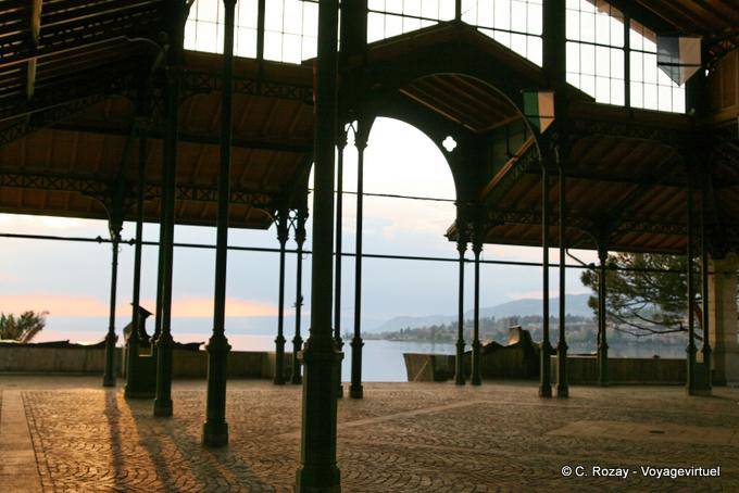 The covered market in the Rouvenaz, seen at sunset, Montreux - Switzerland