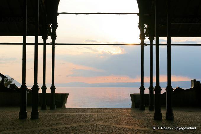 Sunset on the lake view from the covered market of Montreux - Switzerland