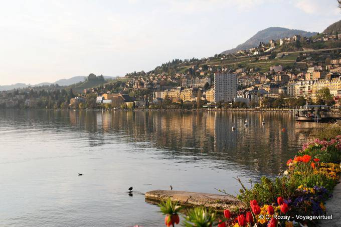Panorama of Montreux from the dock flowers - Switzerland