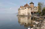 View from the banks of the lake, Chillon Castle, Montreux, Switzerland.