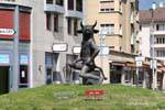 The Minotaur sculpture of Hans Erni, Cone Avenue de la Gare, Martigny, Switzerland.