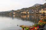 Panorama of Montreux from the dock flowers, Switzerland.