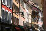 Color facades, houses in the street of the lake, Vevey, Switzerland.