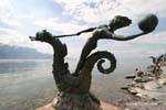 Nymph on a seahorse, of Edouard-Marcel Sandoz sculpture near the Landing, Vevey, Switzerland.