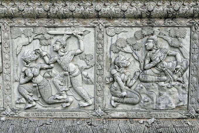 Detail of bas-relief, Wat Choeng Phanan, Ayutthaya - Thailand