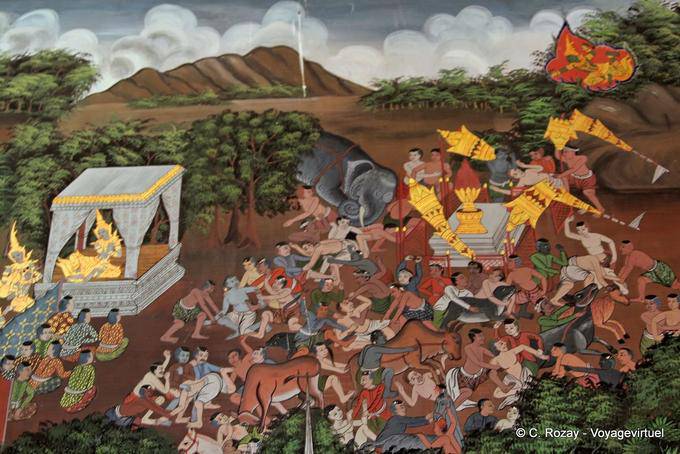 Table scene fight and pillage, Wat Choeng Phanan, Ayutthaya - Thailand