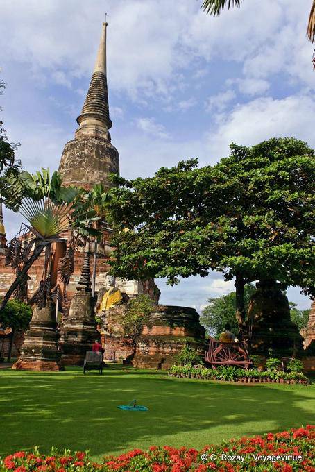 Grand chedi seen for garden, Wat Yai Chai Mongkol, Ayutthaya - Thailand