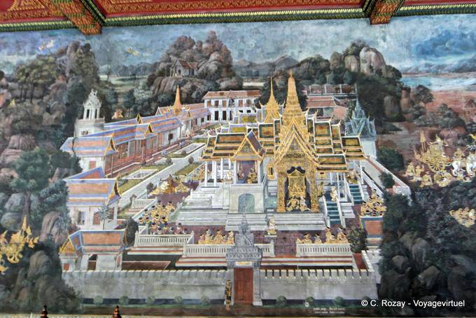 Painting of the Palace, Wat Phra Kaew, Bangkok - Thailand