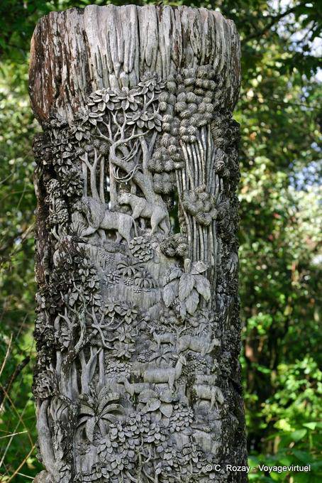 Fine carving on a tree trunk, Phuping Palace, Chiang Mai - Thailand