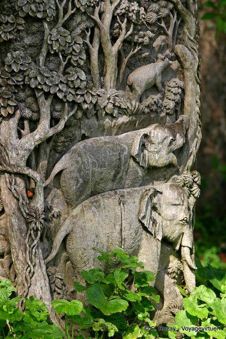 Close-up on elephants carved Phuping Palace, Chiang Mai - Thailand