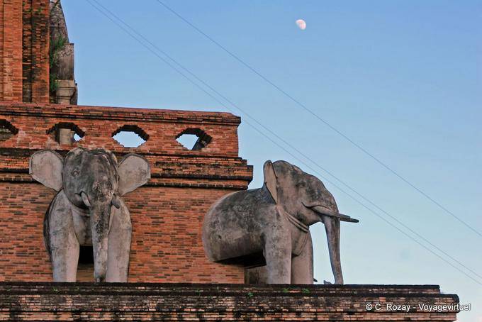 Elephants and moon, Wat Chedi Luang, Chiang Mai - Thailand
