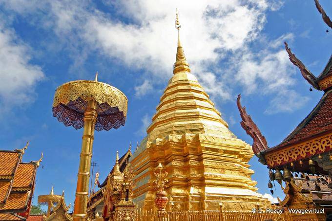 Umbrella and gold stupa, Wat Doi Suthep, Chiang Mai - Thailand