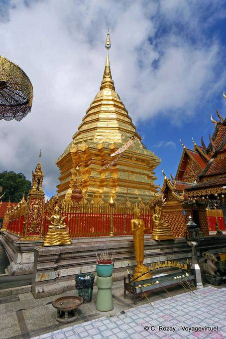 Buddha standing in front of the chedi, Wat Doi Suthep, Chiang Mai - Thailand