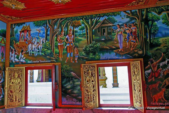 Windows and ornate interior painting, Wat Phra Singh, Chiang Mai - Thailand