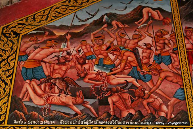 Scene from hell (painting), Wat Phra Singh, Chiang Mai - Thailand
