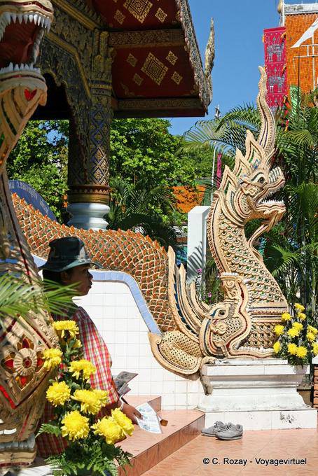 Snake naga at the entrance of Viharn Luang, Wat Phra Singh, Chiang Mai - Thailand