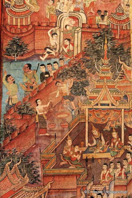Detail of mural in Viharn Lai Kham, Wat Phra Singh, Chiang Mai - Thailand