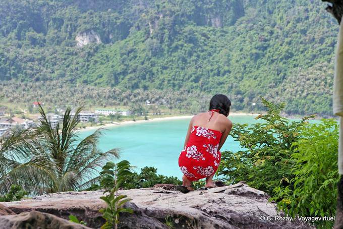 Girl admiring Lodalum Bay, Koh Phi Phi - Thailand