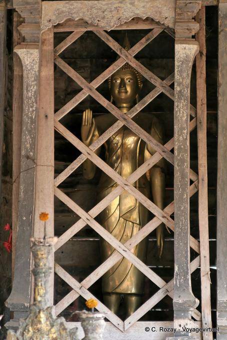 Buddha Abhaya Mudra caged, Wat Phra That Lampang Luang - Thailand