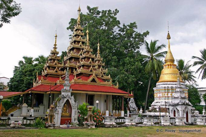 Ubosot mondops to 5 and 7 storeys, Lampang, Wat Sri Chum - Thailand