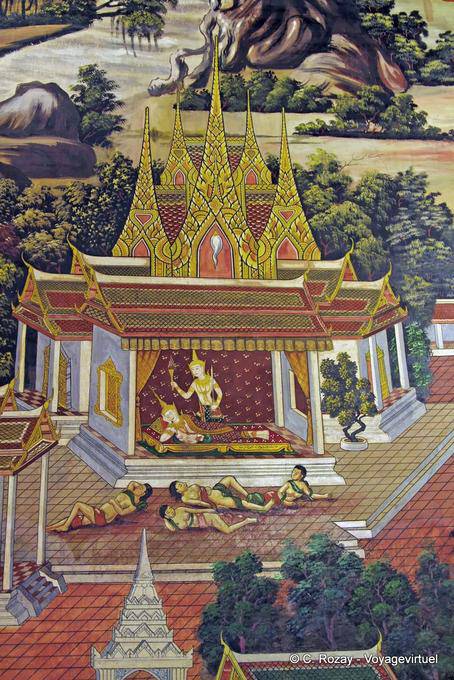 Stage royal life, mural, Wat Phra Si Rattana Mahathat, Phitsanulok - Thailand