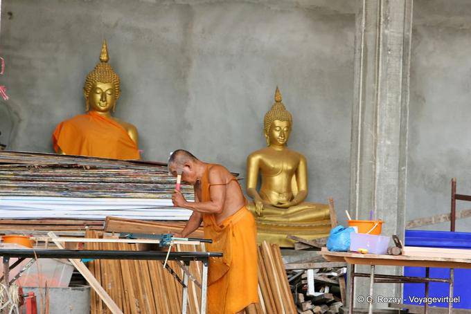 Monk at work, Patong, Phuket Temple - Thailand