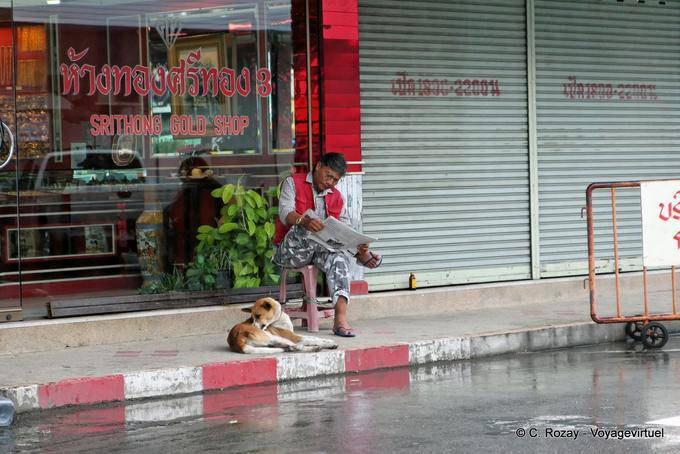 Reading the newspaper, Phuket Town Gypsy - Thailand