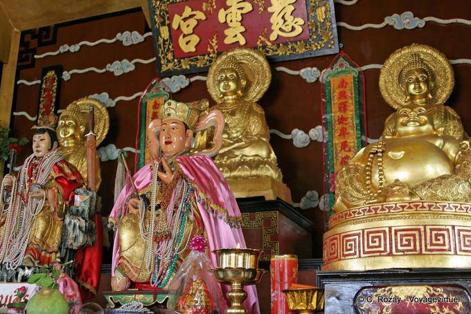 Altar with golden Buddhas, Phuket Town Gypsy - Thailand