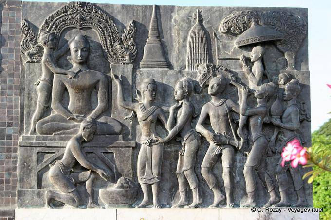 Bas-relief, party music, King Ramkhamhaeng Monument, Sukhothai - Thailand