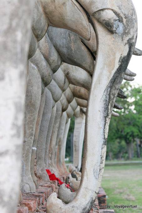 Horns of carved elephants, Wat Chang Lom, Sukhothai - Thailand