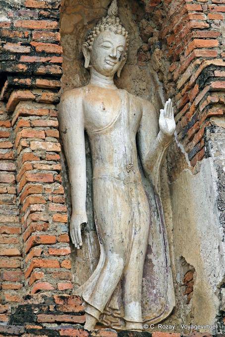 Close-up of Buddha Abhaya Mudra, Sukhothai, Wat Mahathat - Thailand