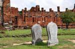 Steles in front of the ancient monastery, Wat Phra Sri Samphet, Ayutthaya, Thailand.