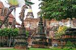 Mini chedis in the garden, Wat Yai Chai Mongkol, Ayutthaya, Thailand.