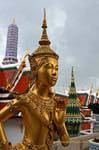 Statue Kinnara, mythological creature, half man and half-bird, Wat Phra Kaew, Bangkok, Thailand.